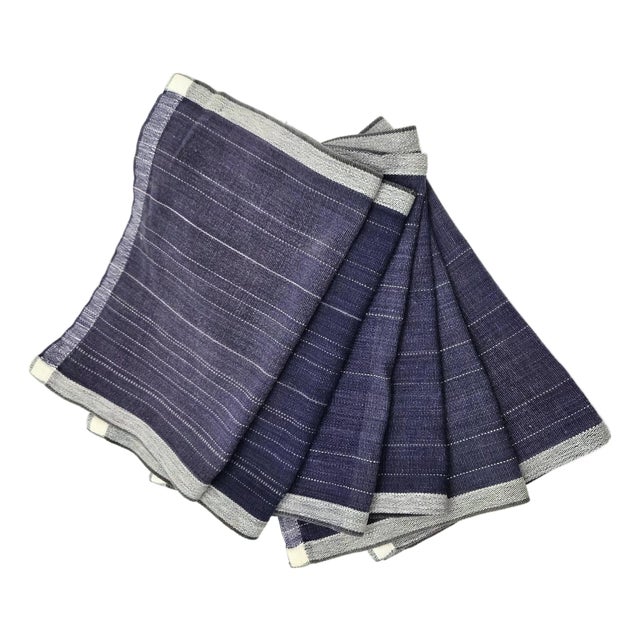 1970s Dansk Ritva Puotila Indigo Cotton Placemats, Set of 6 For Sale