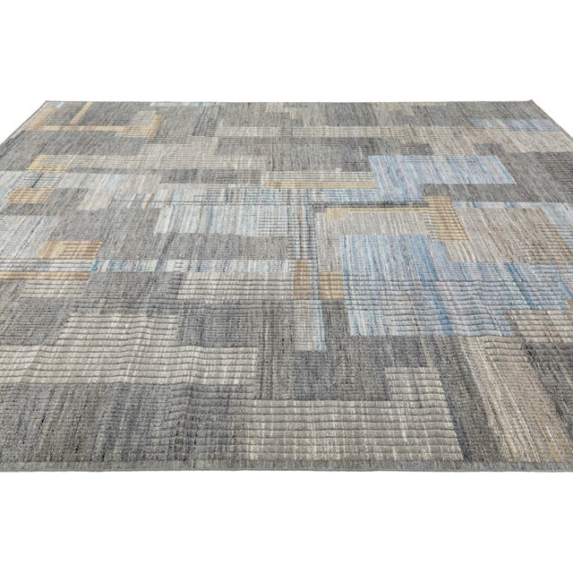 Moroccan Modern Moroccan Wool Rug in Gray With Abstract Geometric Design For Sale - Image 3 of 11