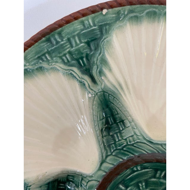 Green 1950s French Longchamp Majolica Green and White Oyster Plate For Sale - Image 8 of 14
