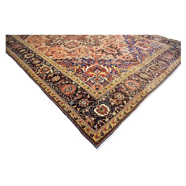 Persian Vintage Persian Heriz Wool 13x20 Red, Orange & Black Handmade Oversized Area Rug #9902086 For Sale - Image 3 of 8