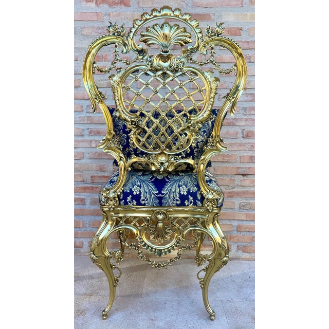 1930s Italian Rococo Style Giltwood Chair with Rich Blue Damask Upholstery For Sale - Image 18 of 18