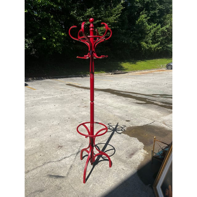 Red Wooden Vintage Hat/Coat Rack, Slight Condition Issue For Sale In Atlanta - Image 6 of 7