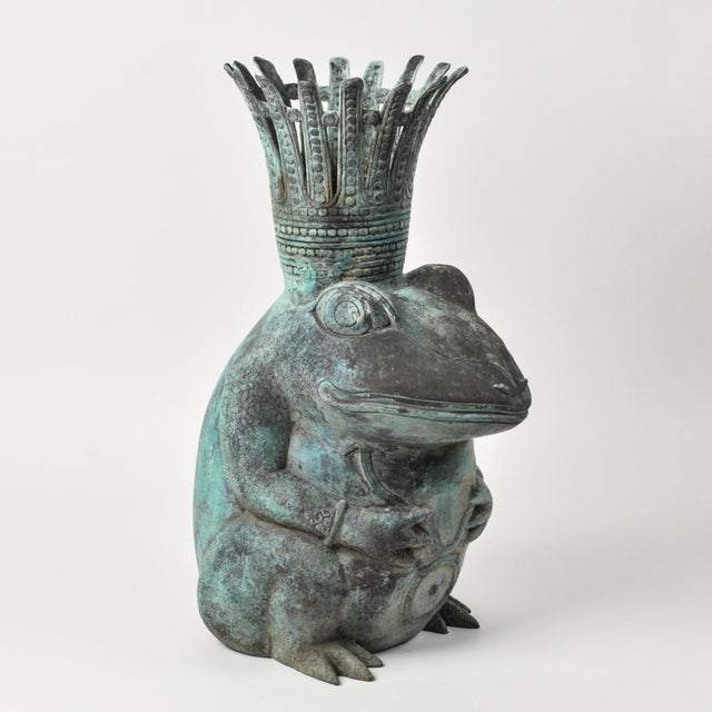 Copper Vintage Prince Frog Outdoor Planter Statue Copper Alloy With Patina For Sale - Image 8 of 18
