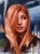 This oil painting on paper captures a contemplative portrait of a young woman, her striking pink hair cascading over her...