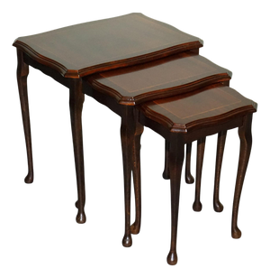 Vintage Queen Anne Hardwood Nest of Tables with Inlay, Set of 3