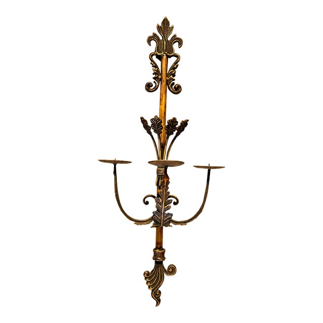 French Louis XV Wall Sconce Vintage Bronze Gilt 36 Inch Antique For Sale