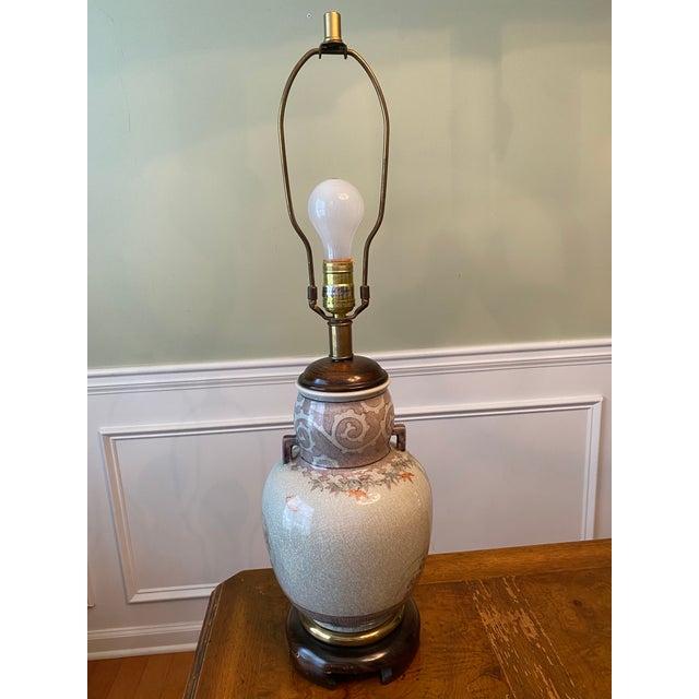 Frederick Cooper 1950s Vintage Ginger Jar Lamp With Floral Bird Scene For Sale - Image 4 of 10