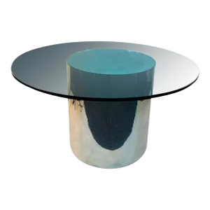 1970s Italian Modern Mirrored & Glass Cylinder Dining Table