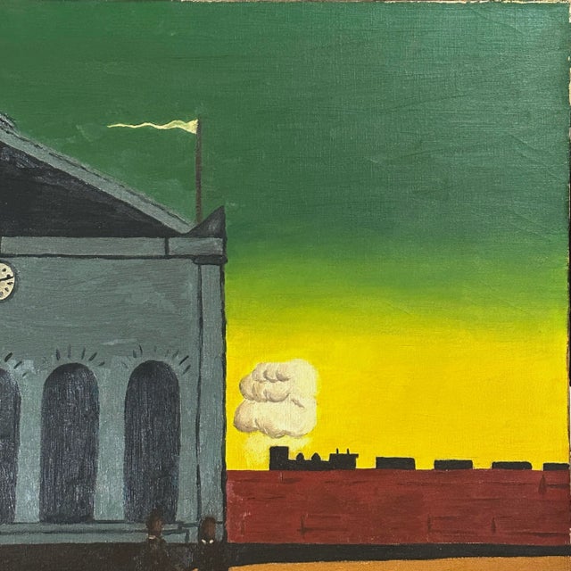 Textile Vintage Surrealist Architectural Landscape (After Giorgio De Chirico) by j.d. Sine, Signed (1970, Oil on Canvas) For Sale - Image 7 of 8