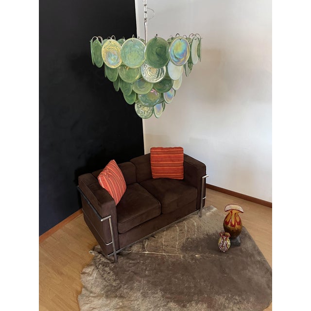 Green Space Age Murano Chandelier with Green Albaster Iridescent Glass Plates, 1990s For Sale - Image 8 of 18