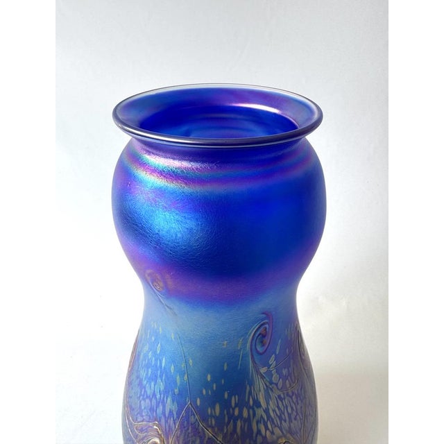 Contemporary Art Nouveau Glass Vase in Blue Iridescent by Loetz For Sale - Image 3 of 10