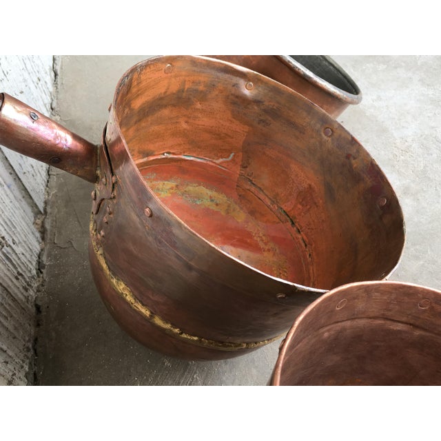 Collection of Five Antique Spanish Handmade and Forged Copper Cook Pans For Sale - Image 11 of 13