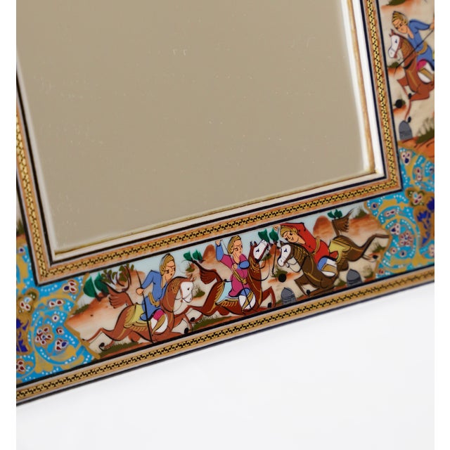 Boho Chic Hand-Painted Polo Scene Mirror – Turquoise Miniature Artwork Frame, 33.5 × 28 Cm | Pilardi For Sale - Image 3 of 4