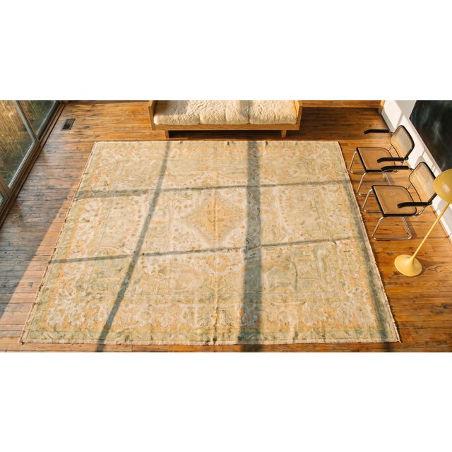 1930s Ivory Floral Antique Turkish Oushak Rug 9'10" X 13'4" Handknotted Wool Carpet For Sale - Image 12 of 12