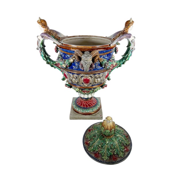 Traditional German Majolica Multicolored Urn Circa 1800 For Sale - Image 3 of 8