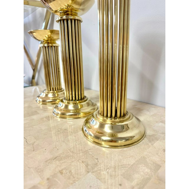 Vintage Brass Pedestal Pillar Candle Holders - Set of 3 | Chairish
