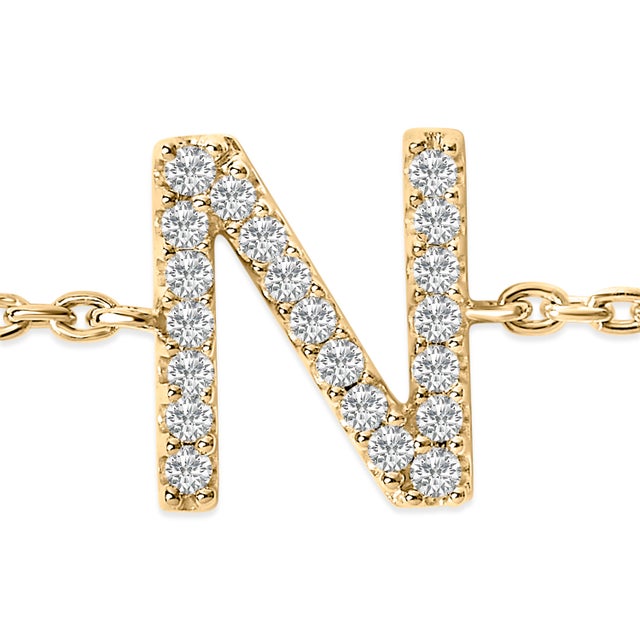 Contemporary 10K Yellow Gold Diamond Accent "N" Initial Charm and Link Bracelet For Sale - Image 3 of 6