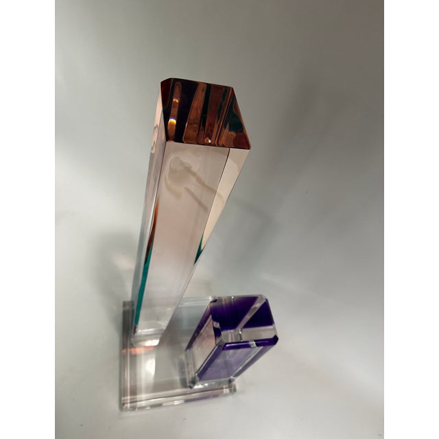 Blush 1990s Lucite Tower Sculpture by Shlomi Haziza - Signed For Sale - Image 8 of 11