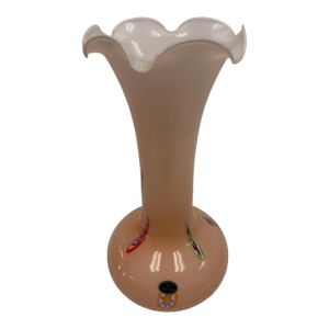 Vintage Italian Lavorazione Arte Murano Cased Glass Ruffled Rim Pink Opaline Vase