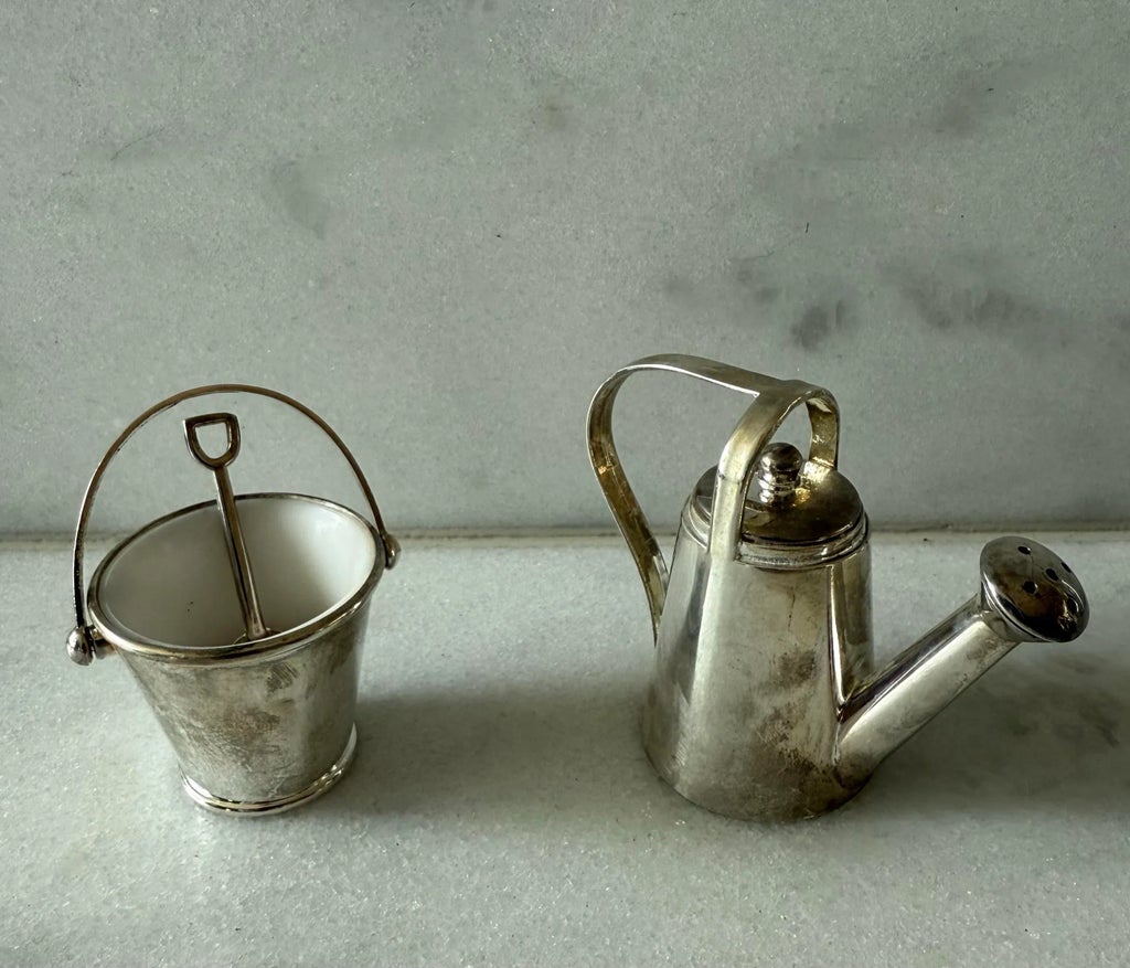 Vintage Godinger Silver Plate Watering Can and Bucket Salt and