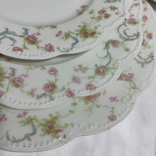 Antique French Haviland Limoges “Princess” Pink Flowers Blue Ribbons Dinnerware Set With Tea Cups - Service for 8 - 48 Pieces For Sale - Image 11 of 12