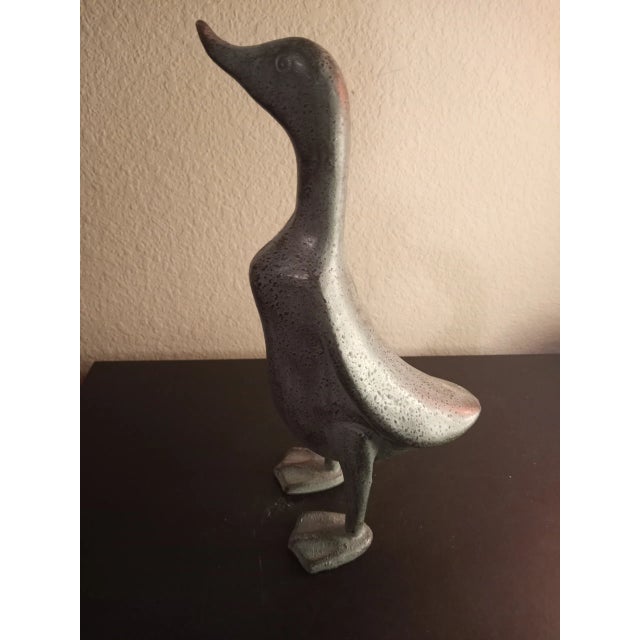 Contemporary 1980s Solid Bronze Duck Sculpture With Patina For Sale - Image 3 of 6