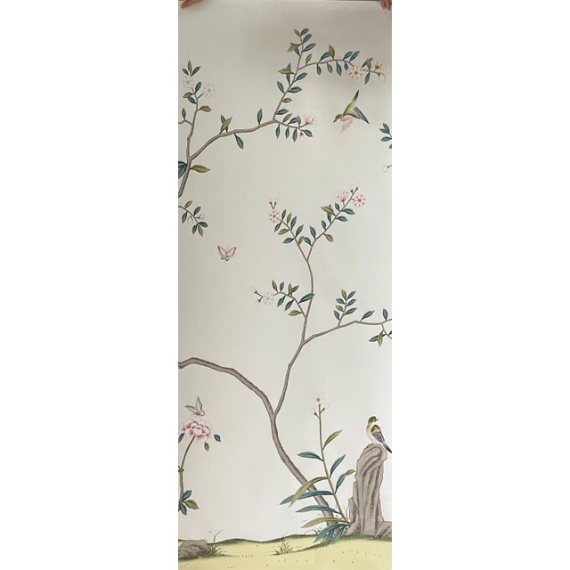 Chinoiserie Chinoiserie Floral Hand Painted Wallpaper Mural Panel - 6 Panels For Sale - Image 3 of 7