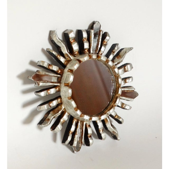 Wood Hollywood Regency Silver Gilt Carved Sunburst Mirror For Sale - Image 7 of 10