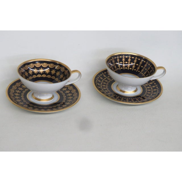 Mid 20th Century CM Hutschenreuther Germany Porcelain Cobalt Blue Gold Cups Saucers 4 pcs For Sale - Image 16 of 18