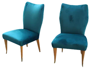 Set of Italian Petrol Green Velvet Lounge Chairs, 1950s