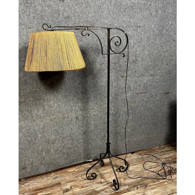 Tripod Floor Lamp in Wrought Iron in the style of Gilbert Poillerat, 1940s For Sale - Image 6 of 6