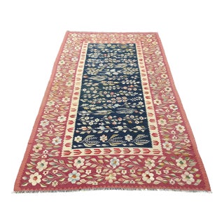 1970 Moldovia Handwoven Floral Bessarabia Kilim Area Rug For Sale