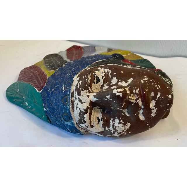 Sculpture Materials Vintage Chalk Ware Native American Wall Mounted Bust For Sale - Image 7 of 10