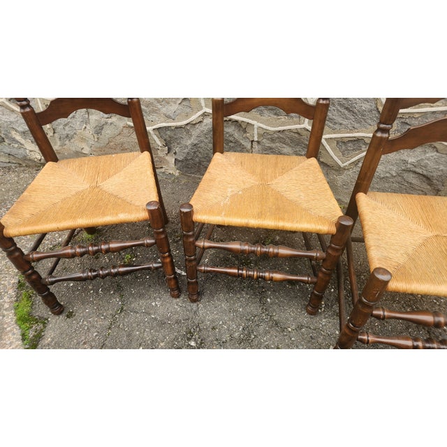 Set of 6 Vintage Ladder Back Dining Chairs With Rush Seats, French Country Cottage Style For Sale - Image 4 of 18