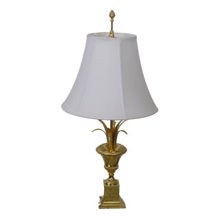 Hollywood Regency Brass Table Lamp with Fabric Shade from Unbekannt, 1970s For Sale