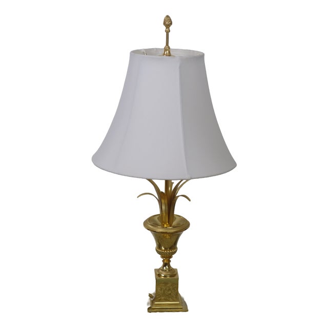 Hollywood Regency Brass Table Lamp with Fabric Shade from Unbekannt, 1970s For Sale