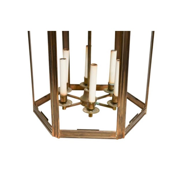 Antique Large Brass Hexagonal Hall or Entry Lantern For Sale - Image 4 of 4