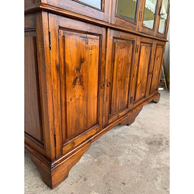 19th Century Large Cupboard or Bookcase with Glass Vitrine, Pine, Spain Restored For Sale - Image 9 of 18