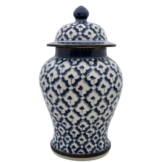 Blue White Ginger Jar Attributed Maitland Smith Handpainted 8.75" For Sale - Image 10 of 13
