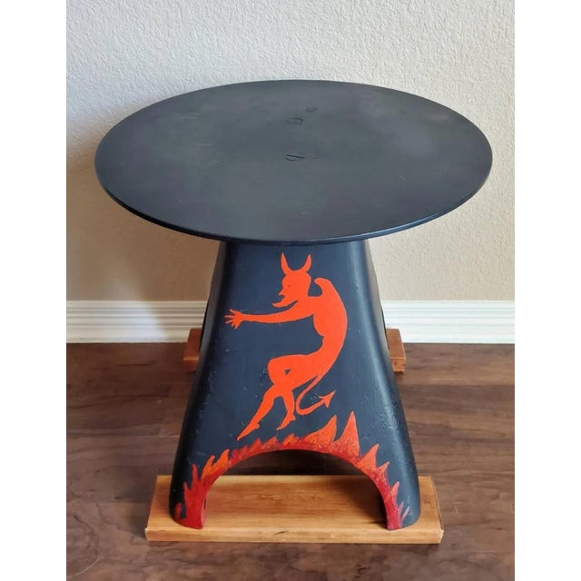 One of a Kind American Folk Art Industrial Cast Iron Anvil Stand Now Steampunk Table Stool With Devil Painting For Sale - Image 16 of 18
