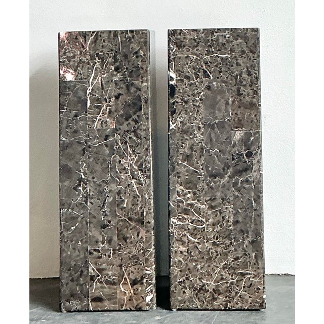 Stone Vintage Tessellated Stone Pedestals - A Pair For Sale - Image 7 of 12