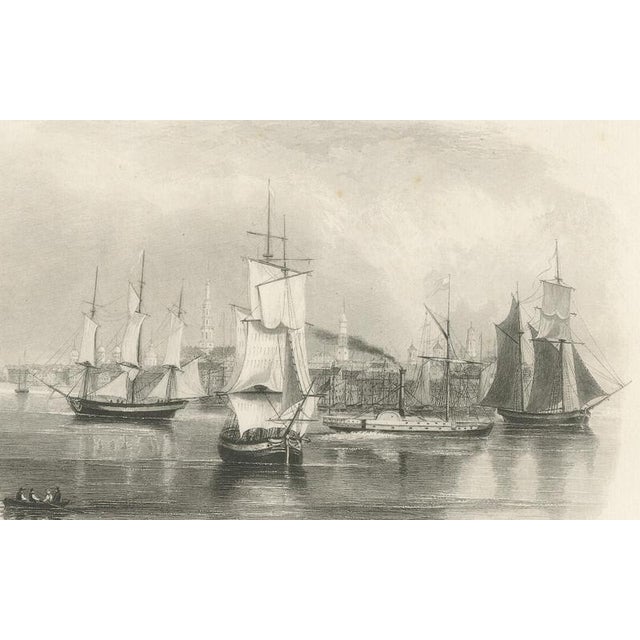 Charleston Harbor, South Carolina – American Port View, Sailing Ships, c.1850 : This refined mid-19th-century engraving...