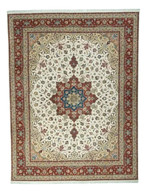 Hand-Knotted Tabriz 50 Raj Rug with Silk Content