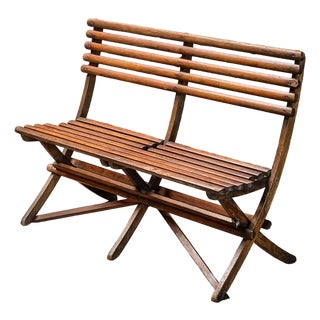 Folding Slatted Wood Garden Bench or Seat From France - Early 20th Century For Sale