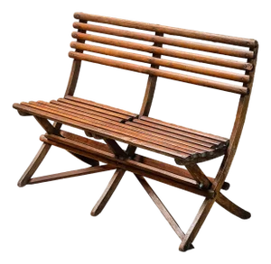 Folding Slatted Wood Garden Bench or Seat From France - Early 20th Century