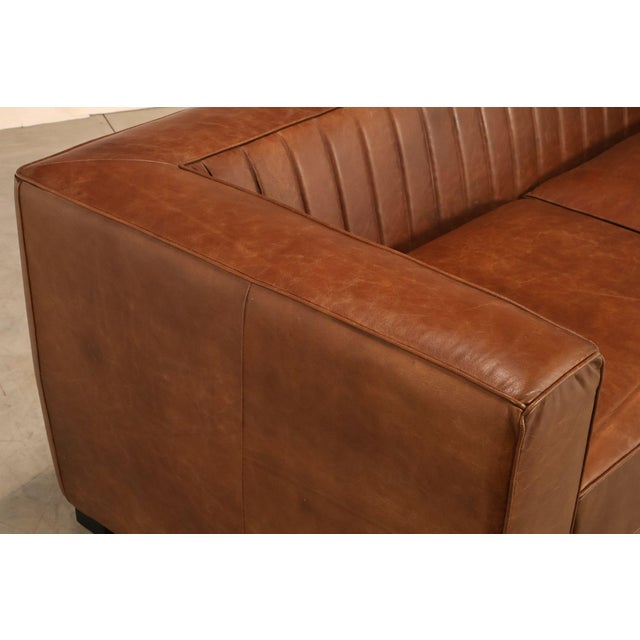 2020s Art Deco Style Brown Leather Sofa For Sale - Image 5 of 18