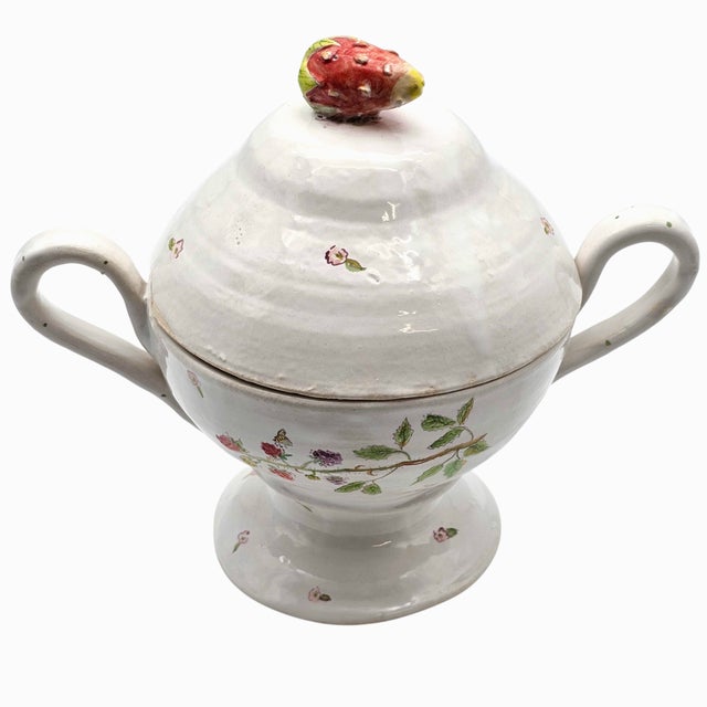 Contemporary Vintage Studio Art Pottery Covered Comport With Cottage Berry and Strawberry Finial For Sale - Image 3 of 17