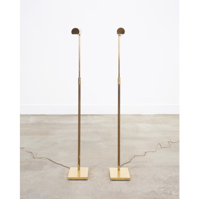 Mid-Century Modern Mid 20th Century Koch & Lowy Omi Patinated Brass Pharmacy Floor Lamps - a Pair For Sale - Image 3 of 18
