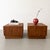 A striking pair of vintage Mid-Century Modern rosewood end tables featuring beautifully figured wood grain and a clean,...