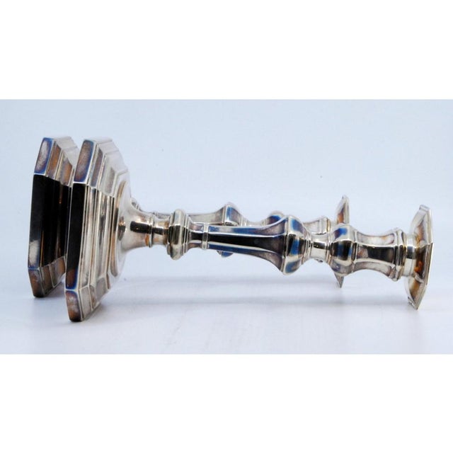 Silver Modernist Silver Candlesticks with Octagonal Bases For Sale - Image 8 of 10